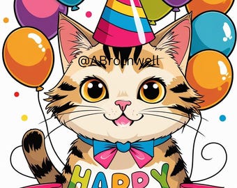 Printable Cute Cat Birthday Card
