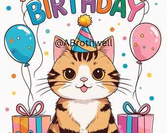 Printable Cute Cat Birthday Card