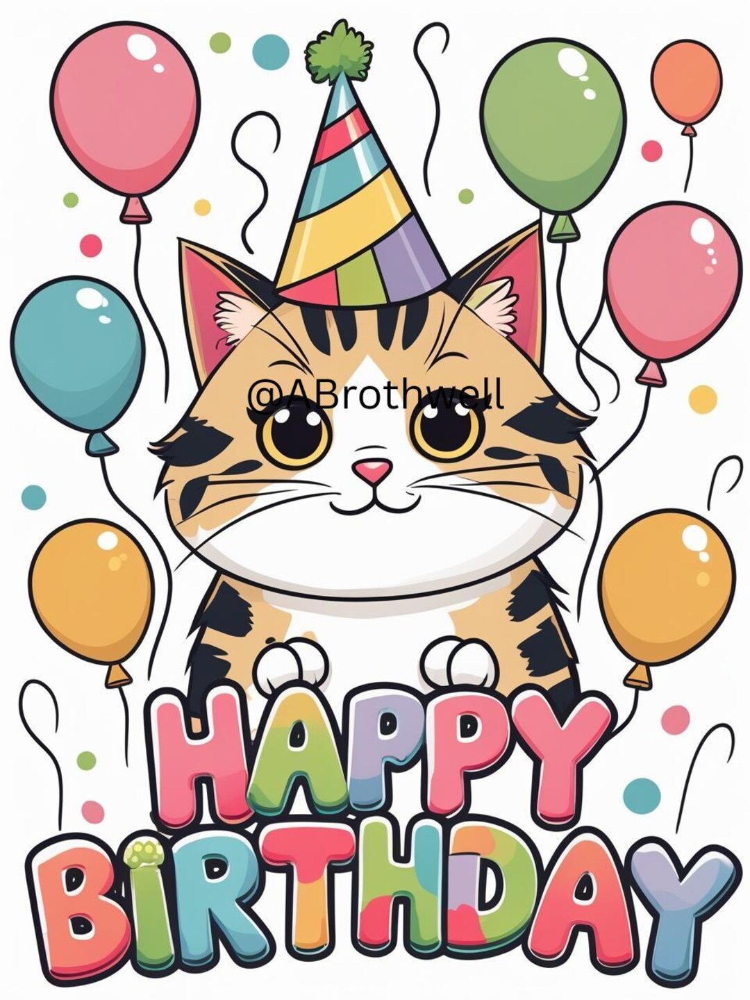 Printable Cute Cat Birthday Card - Etsy