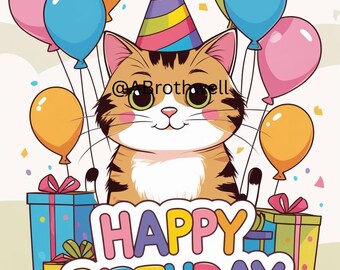 Printable Cute Cat Birthday Card