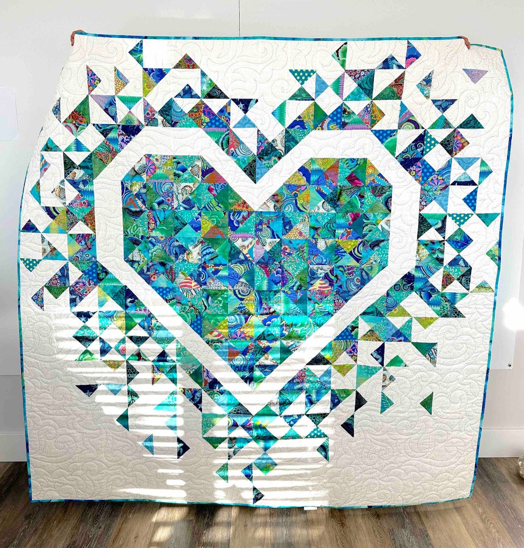 Heart Shaped Quilt Quilted Heart Wallhanging Turquoise/white Etsy