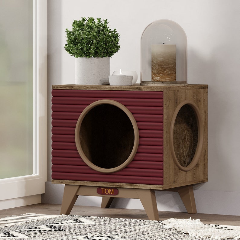 Wooden Cat House Bed Sonoma Oak Unique Modern Pet House With Etsy