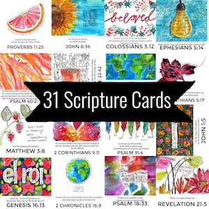 31 Scripture Cards // truth verse pack // NLT notecards // Bible memory cards // hand lettered verses // handcrafted Christian gift