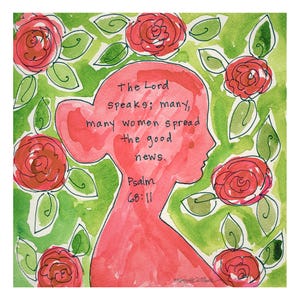 Impresión de flores de mujer de 8 x 8 // Fe inspiradora // Arte escrito a mano // Tapiz cristiano // Biblia hecha a mano // Acuarela de las Escrituras