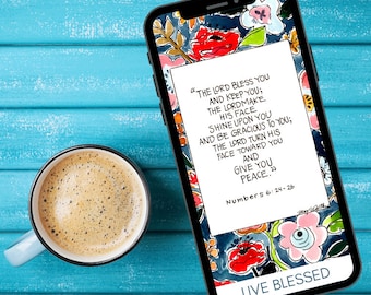 Blessing phone wallpaper digital download / iphone android / screensaver / background / Bible Scripture watercolor