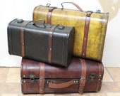 Antique Style Wooden Luggage Suitcases Set of 3 in 3 Colors