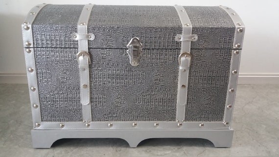 Silver Faux Leather Decorative Storage Trunk Etsy