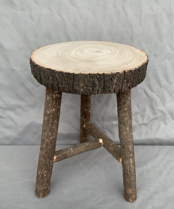 Natural Wooden Accent Stool Side Table