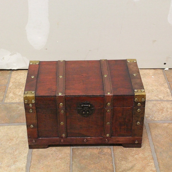 Small Wood Antique Style Treasure Chest Trunk