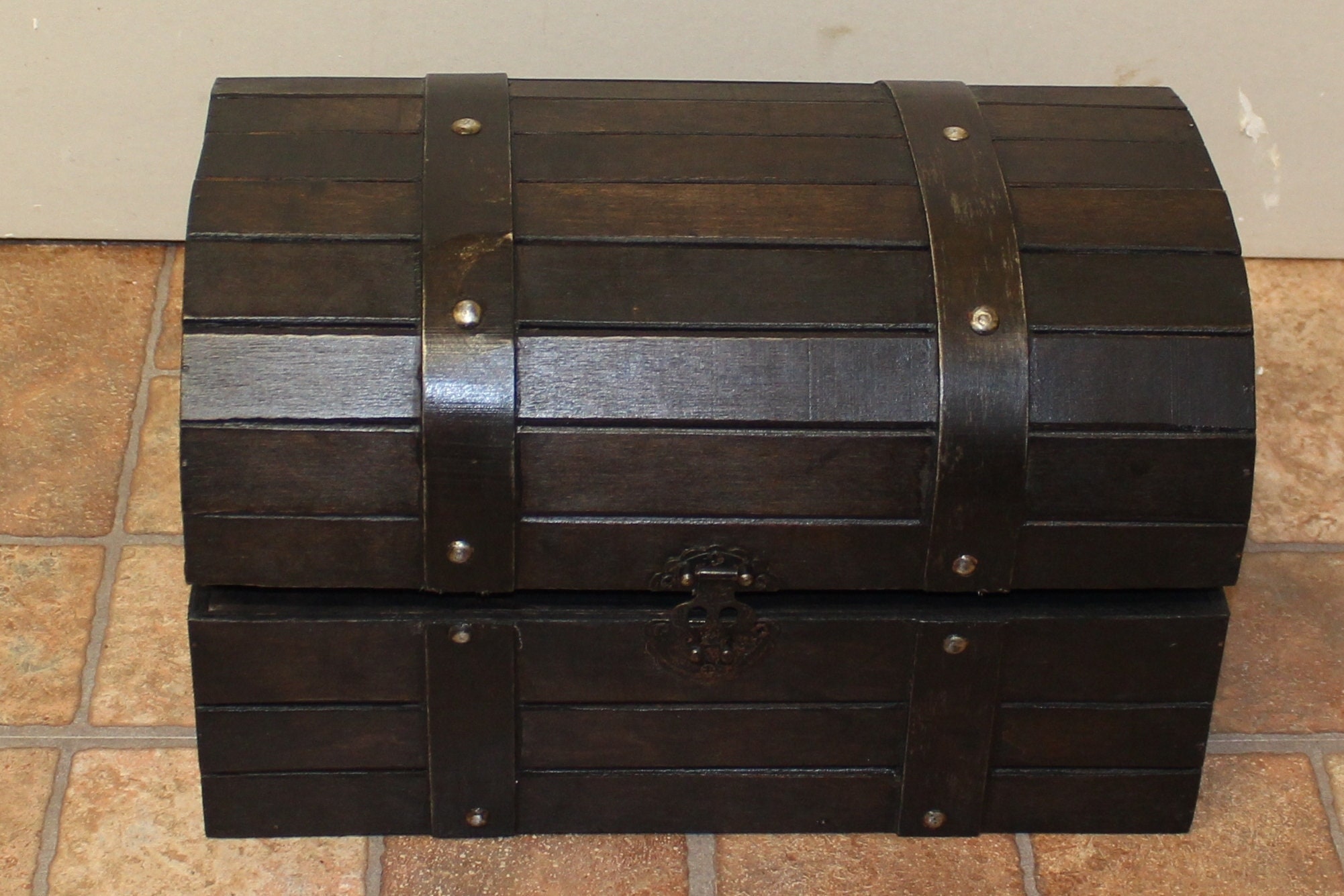 Dark Brown Wooden Roundtop Trunk Etsy