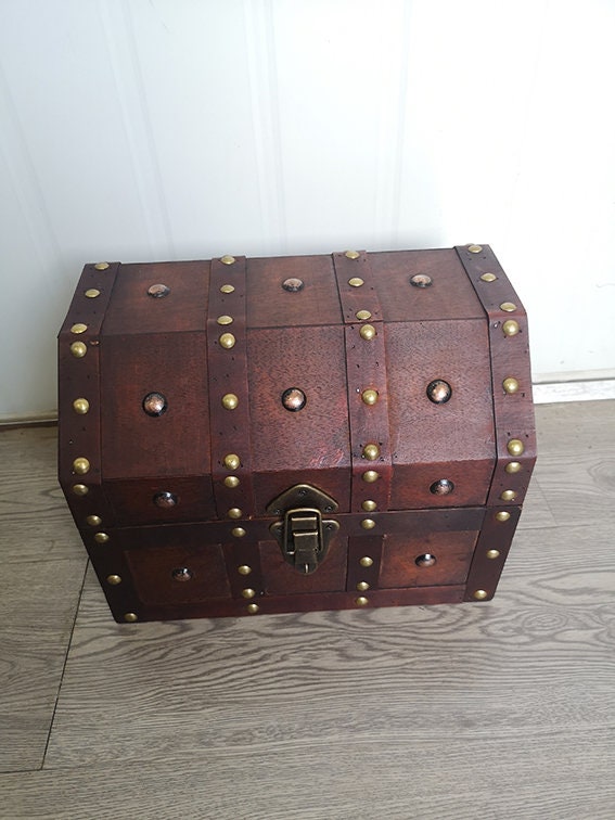 Dark Brown Wooden Treasure Chest With Metal Studs - Etsy