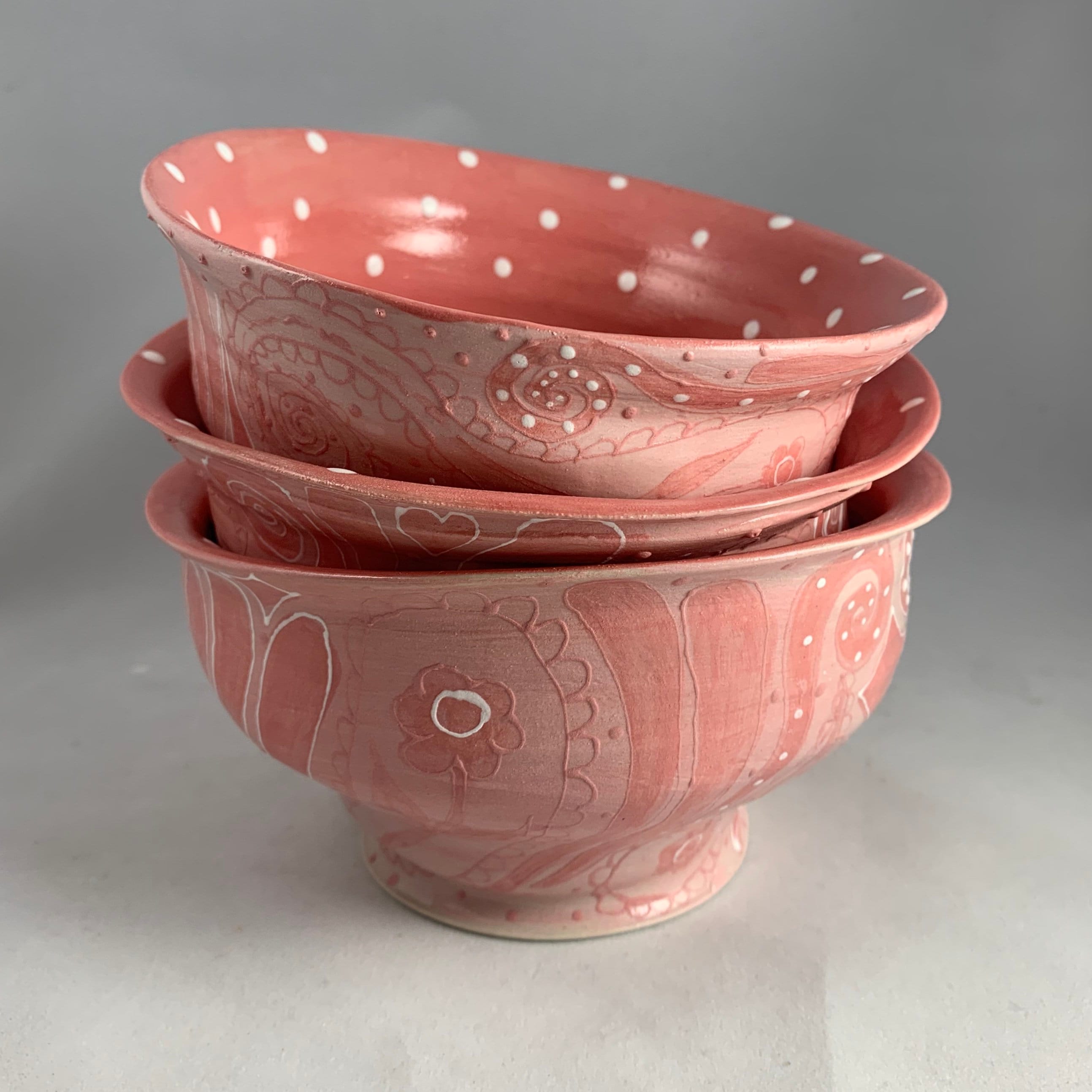 Set of Three Lovely Pink Bowl Etsy UK