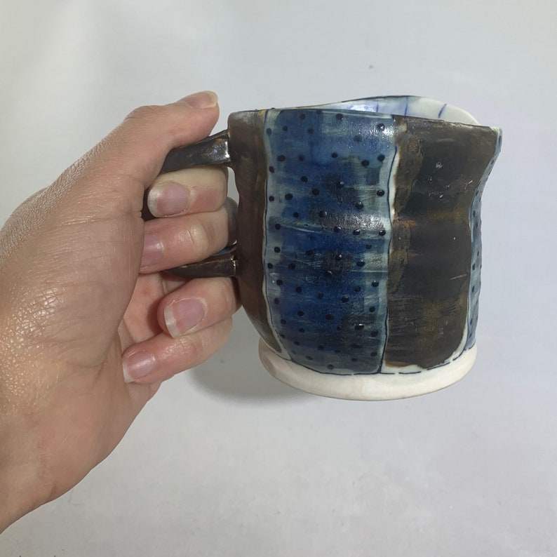 Coffee Lover Pottery Mug Gift for Her Handmade Mug Gift for Him POTTERY MUG HANDMADE blue handmade pottery whimsical surreal cup mug