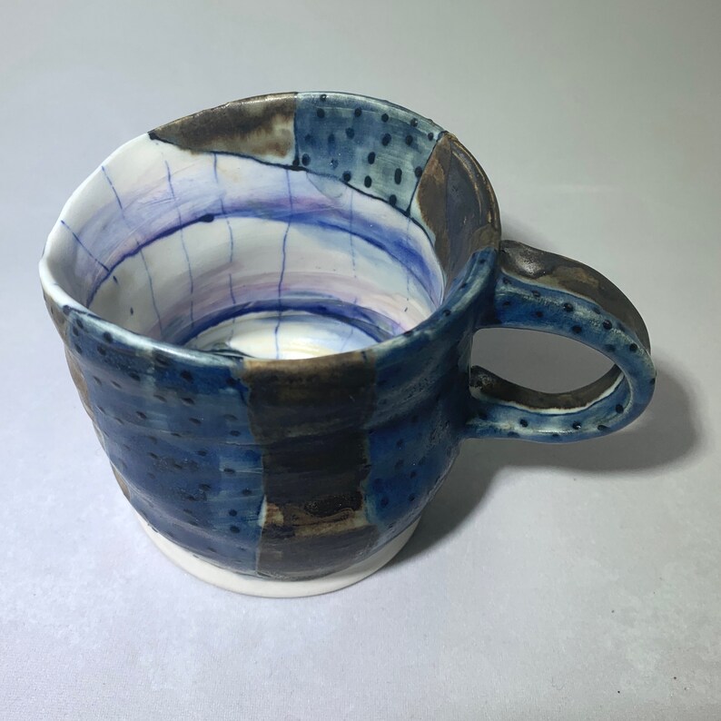 Coffee Lover Pottery Mug Gift for Her Handmade Mug Gift for Him POTTERY MUG HANDMADE blue handmade pottery whimsical surreal cup mug