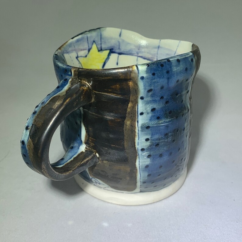 Coffee Lover Pottery Mug Gift for Her Handmade Mug Gift for Him POTTERY MUG HANDMADE blue handmade pottery whimsical surreal cup mug
