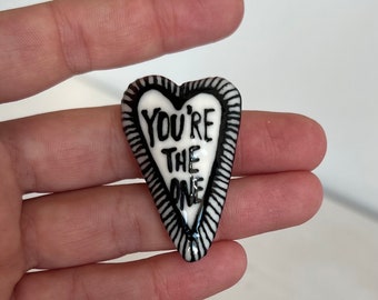 You’re the One Heart black and white tiny miniature small porcelain pottery ceramic elegant whimsical collectible bow