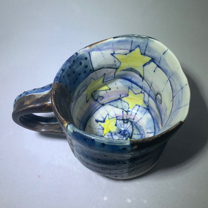 Coffee Lover Pottery Mug Gift for Her Handmade Mug Gift for Him POTTERY MUG HANDMADE blue handmade pottery whimsical surreal cup mug