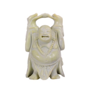 Buddha-Statue Glücklich lachend Natürliche Serpentin Glückssymbol 665 Ct AB-185