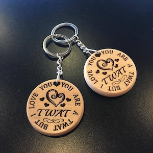 Valentine Keyring Keychain Gift. Unusual Engraved Wooden Gifts for Him Men