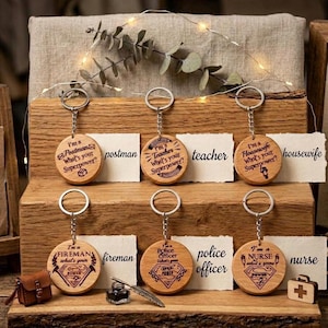 Keyrings Teacher Boss Police Officer Nurse Fireman Postman Housewife Wooden Keychains Gift
