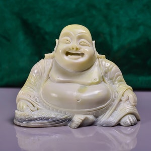 Serpentine Laughing Buddha Statue: Good Luck Symbol (742 Ct)