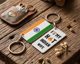 India Flag Keyring with I love my Indian wife or husband