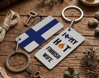 Finland Flag Keyring with I love my Finnish wife or husband