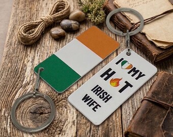Ireland Flag Keyring with I love my Irish wife or husband