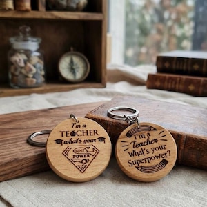 Teacher keyring keychain wooden gift