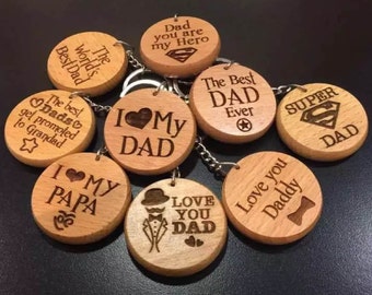 Gifts for Dad Keychain Engraved Wooden Keyring Birthday present Dad, Daddy, Papa, Pap, Pop Xmas Presents