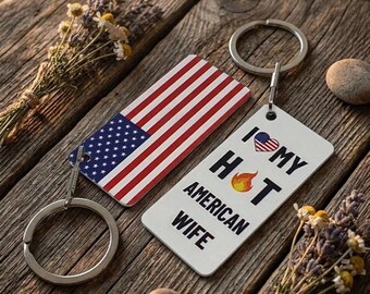 USA Flag Keyring American wife or husband