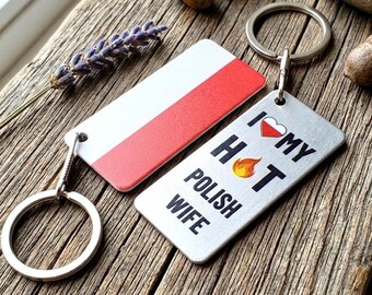 Poland Country Flag Keyring with I love my Polish wife or husband