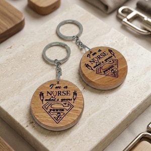 Nurse keyring keychain wooden gift