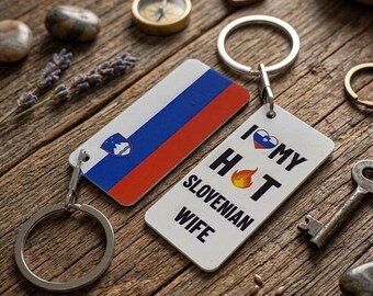 Slovenia Flag Keyring with I love my Slovenian wife or husband
