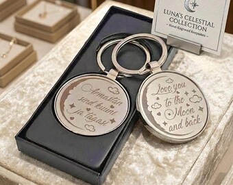 Engraved 'Love You to the Moon' Keyring - Multi-Language Gift