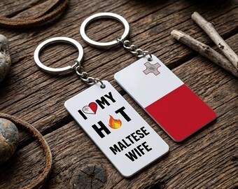 Malta Country Flag Keyring with I love my Maltese wife or husband