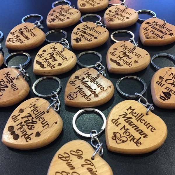 FRENCH Wooden Keyring Keychain Mamie, Maman, Grandma, Dad, Unique Birthday, Christmas Xmas Gifts