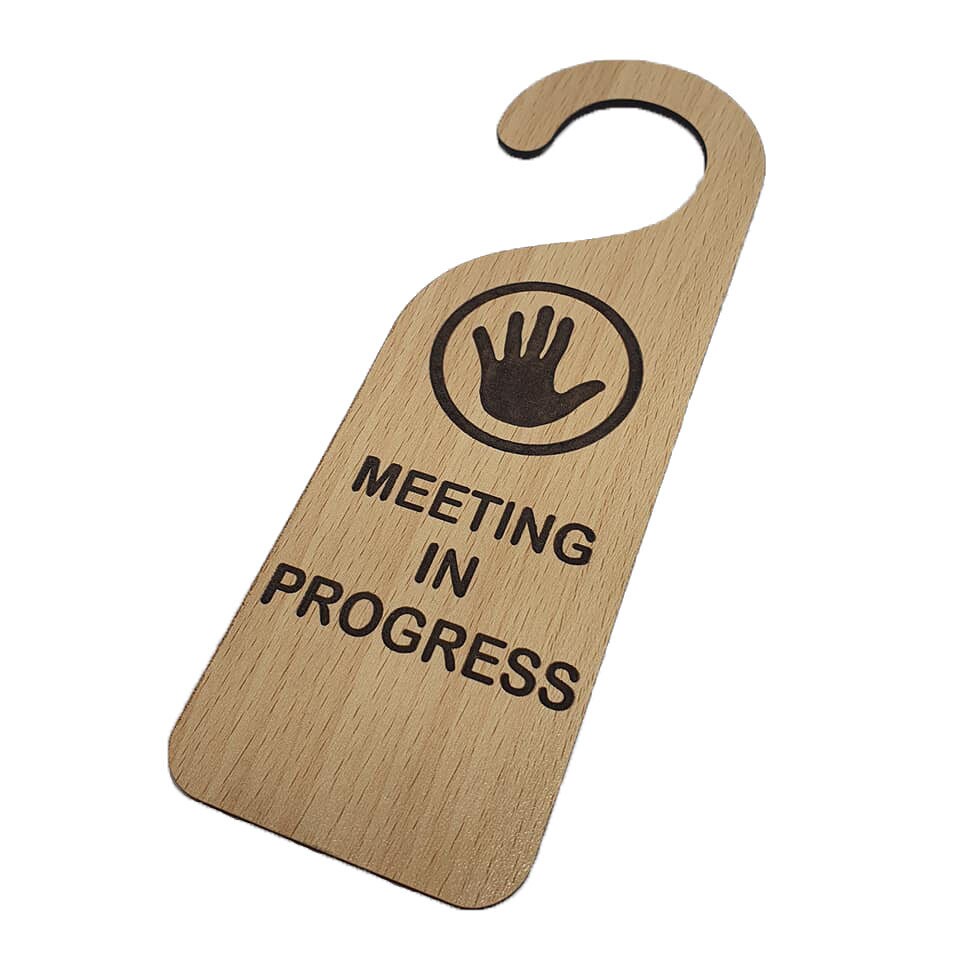 Meeting in Progress / Be Right Back Door Knob Hanger Tag, SKU: TG-0946