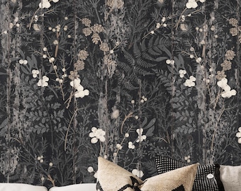 Ciemnoszara tapeta z rustykalnym tłem w stylu vintage, leśnym lasem, tło z desek z nadrukiem paproci, wystrój domu nad jeziorem, dekoracja ścienna z postarzanego drewna