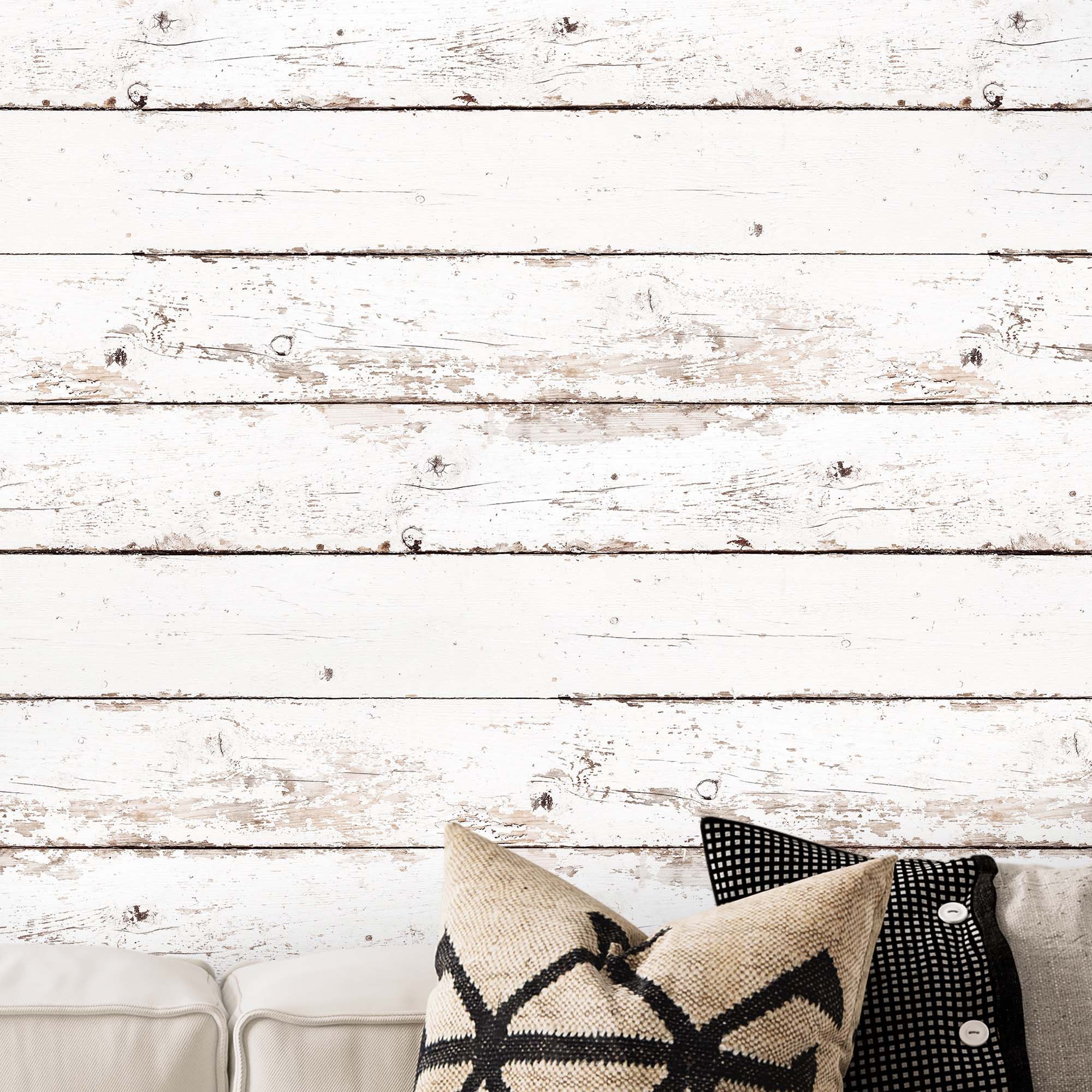 Wood Planks Horizontal Layout Wallpaper, Rustic Wood Planks Wallpaper, Lake House Rustic White Wood Farmhouse