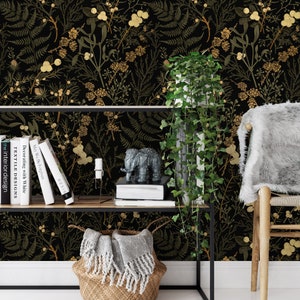 Deep Mossy Forest Wallpaper, Magical Forest Wallpaper. Dark Olive Green, Gold Fusion, Earth Yellow, Iroko and Deep Champagne Color Shades image 7