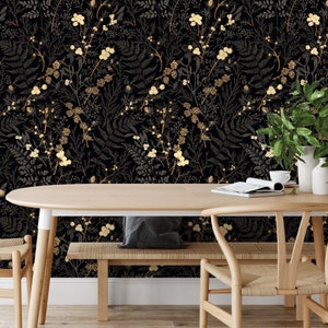 Dark Charcoal Forest Wallpaper, Magical Forest Wallpaper. Dark Silver, Tan, Eggshell, Wenge, Onyx and Dark Vanilla Color Shades zdjęcie 5