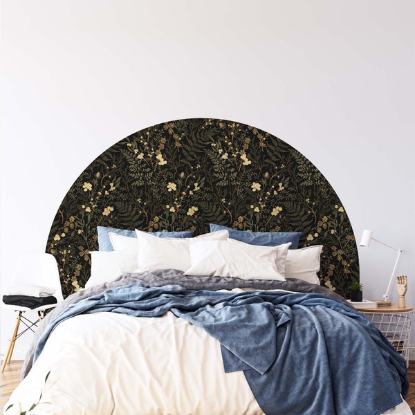 Deep Mossy Forest Headboard Wall Decal 90 x 65 inches. Dark Olive Green, Gold Fusion, Earth Yellow, Iroko and Deep Champagne Color Shades