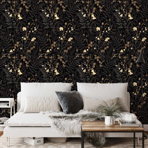 Dark Charcoal Forest Wallpaper, Magical Forest Wallpaper. Dark Silver, Tan, Eggshell, Wenge, Onyx and Dark Vanilla Color Shades zdjęcie 3