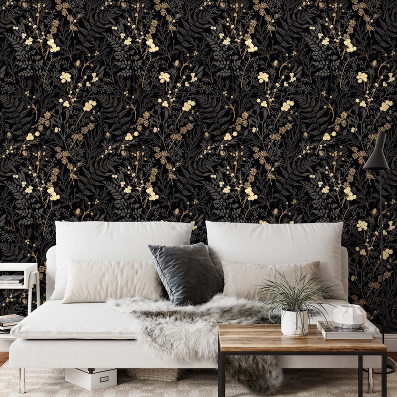 Dark Charcoal Forest Wallpaper, Magical Forest Wallpaper. Dark Silver, Tan, Eggshell, Wenge, Onyx and Dark Vanilla Color Shades zdjęcie 3