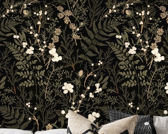 Tapeta w odcieniach jasnego beżu i głębokiego mchu. Ciemna oliwkowa zieleń, złoty fuzja, ziemista żółć, iroko, blady szampański i jasny beż.