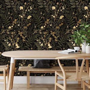 Deep Mossy Forest Wallpaper, Magical Forest Wallpaper. Dark Olive Green, Gold Fusion, Earth Yellow, Iroko and Deep Champagne Color Shades image 6