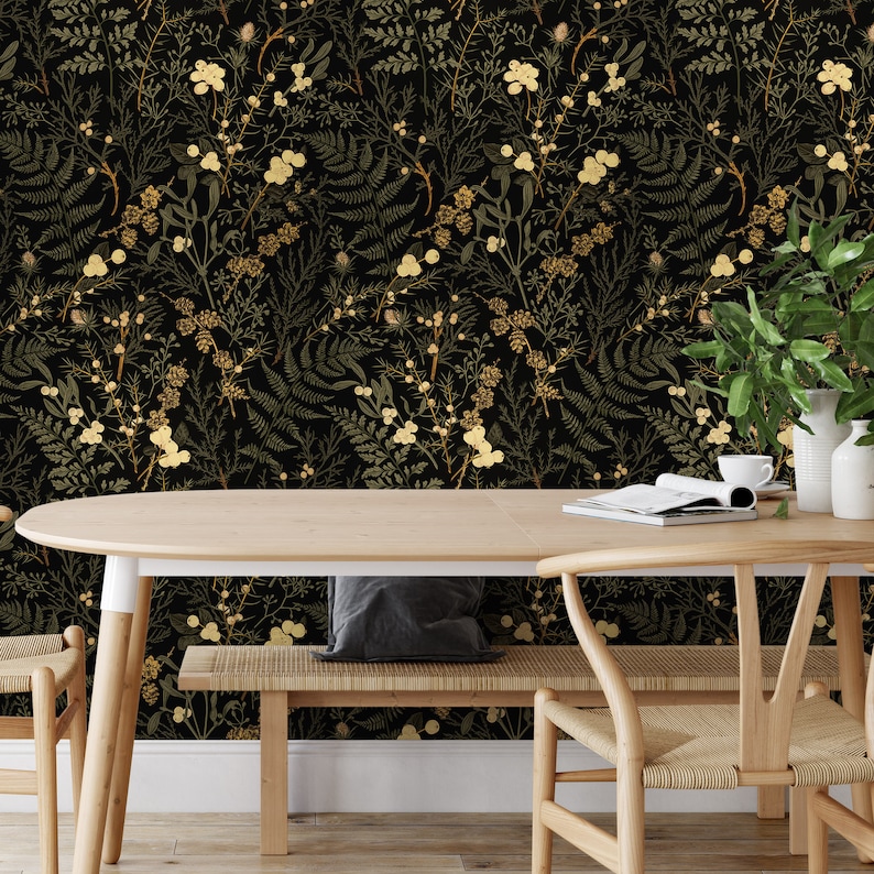 Deep Mossy Forest Wallpaper, Magical Forest Wallpaper. Dark Olive Green, Gold Fusion, Earth Yellow, Iroko and Deep Champagne Color Shades image 6