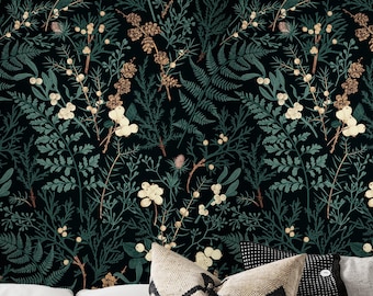 Tapeta „Głęboki błękit i zieleń lasu”, nastrojowa, magiczna i nowoczesna. Odcienie: ciemnozielony, niebieski, oxley, beżowy, brązowy, kawowy i miętowy julep.