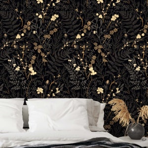 Dark Charcoal Forest Wallpaper, Magical Forest Wallpaper. Dark Silver, Tan, Eggshell, Wenge, Onyx and Dark Vanilla Color Shades zdjęcie 2